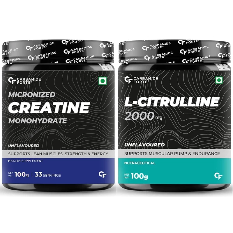 Carbamide Forte Micronised Creatine Monohydrate Powder - Unflavoured - 33 Servings & L Citrulline Powder 2000mg Pre Workout Supplements for Men & Women
